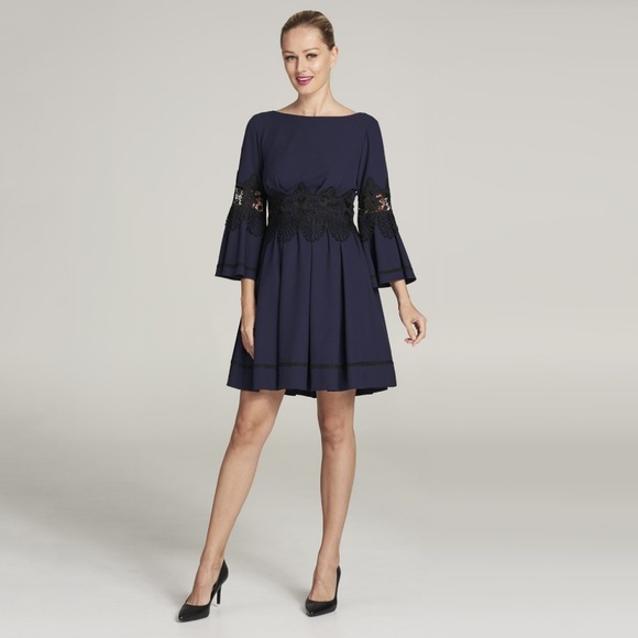 Eliza J Dresses & Skirts - Eliza J Lace Detail A-Line Dress, Navy/ Black